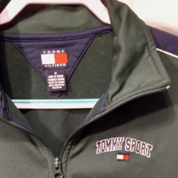Tommy Hilfiger Men's Jacket Sz Med Green Full Zip Athletic Logos Pockets - Picture 4 of 14